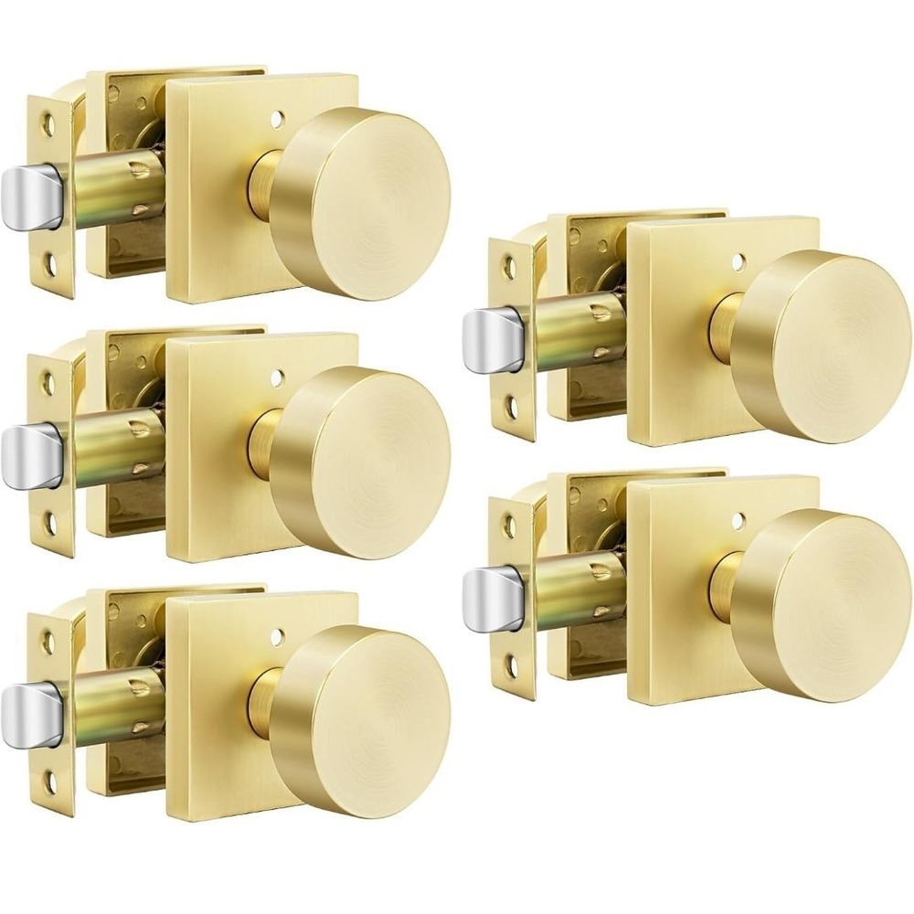 Goldenwarm Privacy Door Knobs 5 Pack Brushed Gold Square Bedroom Bathroom Lock